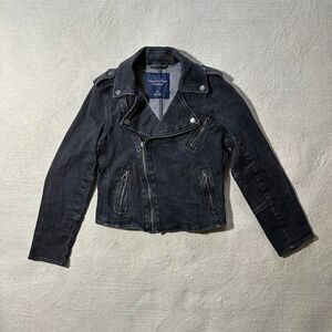 American Eagle Outfitters Women's Small Black/Grey Asymmetric Denim Jacket